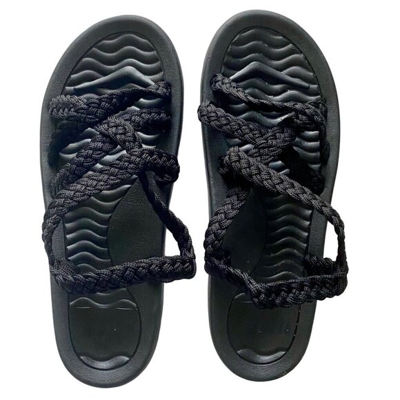 Megnya Women's Black Braided Rope Walking Sandals with Arch Support Size 10 - Picture 1 of 10